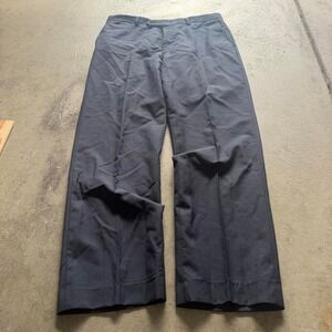 32x30 Blue Plaid Straight Wide Leg Pleated Dress Pants Y2K Grunge 2000s Vintage